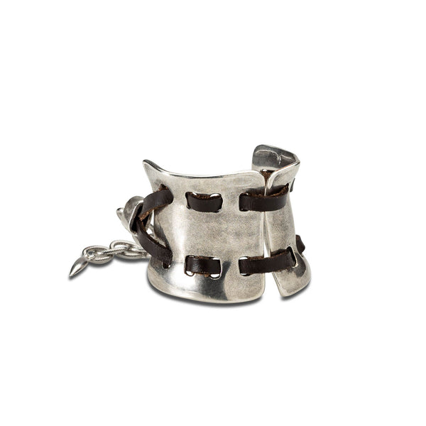 Unique wide arm cuff with leather, Unode50 style bracelet, Unisex bold and edgy armer bracelet