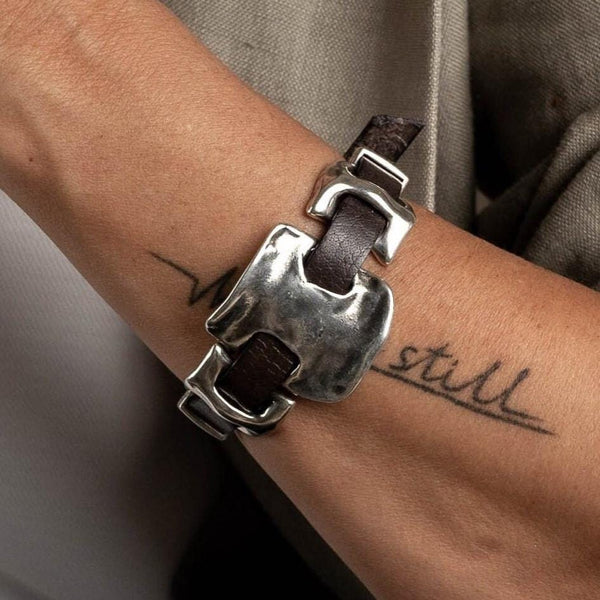 Unisex metal and leather bracelet, unode50 style bracelet