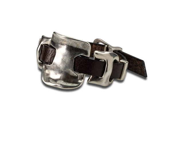 Unisex metal and leather bracelet, unode50 style bracelet