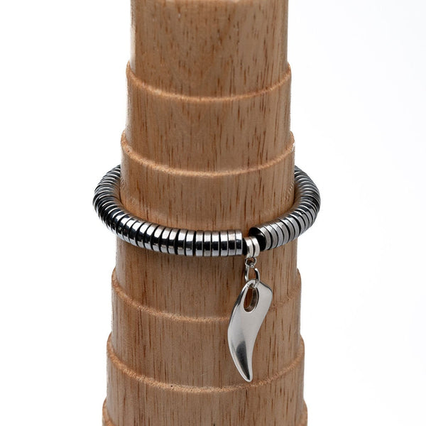 Edgy chic gemstone bracelet, Silver hematite with tooth stack bracelet, Perfect gift, elastic stretchy bracelet, layered minimal bracelet