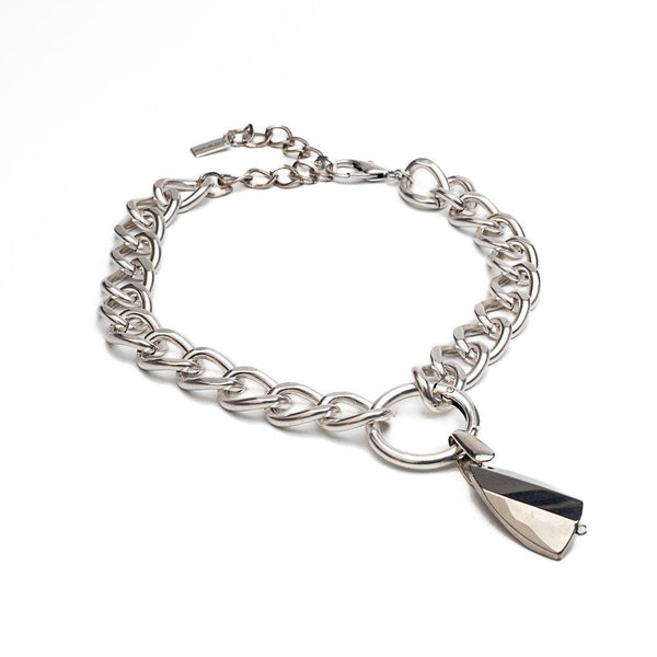Edgy steel Chain Necklace with crystal stone pendant, Chunky stainless steel chain necklace, Layered necklace, Fast Shipping available