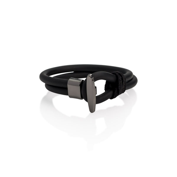 Men's black silicon bracelet with Gun Metal buckle for an every day strong look, Matt black rubber with gun metal toggle buckle