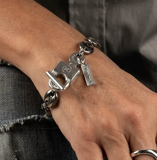 Stainless Steel chain and padlock bracelet, chunky anchor chain bracelet