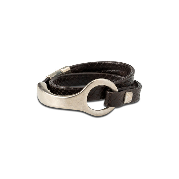 Men’s strong metal and leather bracelet, Unisex leather wrap bracelet, O-ring metal cuff bracelet