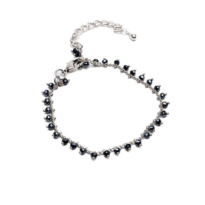Silver Anklet chain with faceted cut glass beads in silver night color, Unique anklet for all seasons