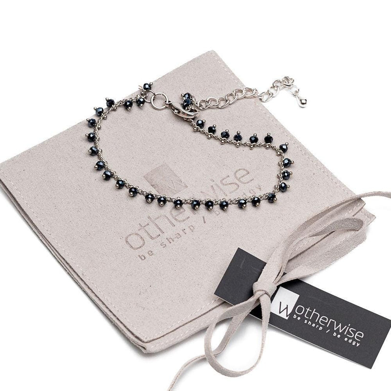 Silver Anklet chain with faceted cut glass beads in silver night color, Unique anklet for all seasons