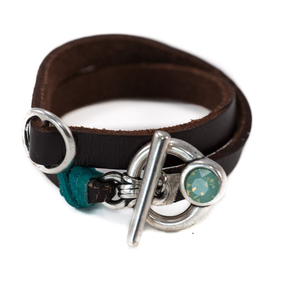 Wrap around leather bracelet with Pacific Opal Austrian crystal, Boho Jewelry, Unique Jewelry, Handmade Jewelry, Handmade Bracelet