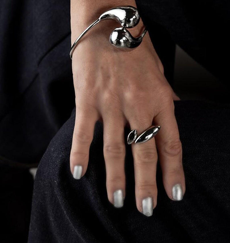 Minimalist modern 925 sterling silver ring, Funky high quality jewelry, Simple Wavy Flat Top Open Ring