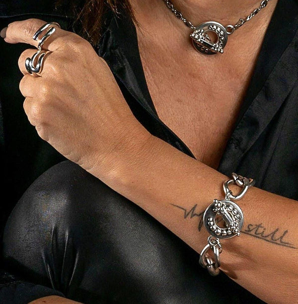Unique toggle clasp with chunky stainless-steel chain, Classy statement chain bracelet