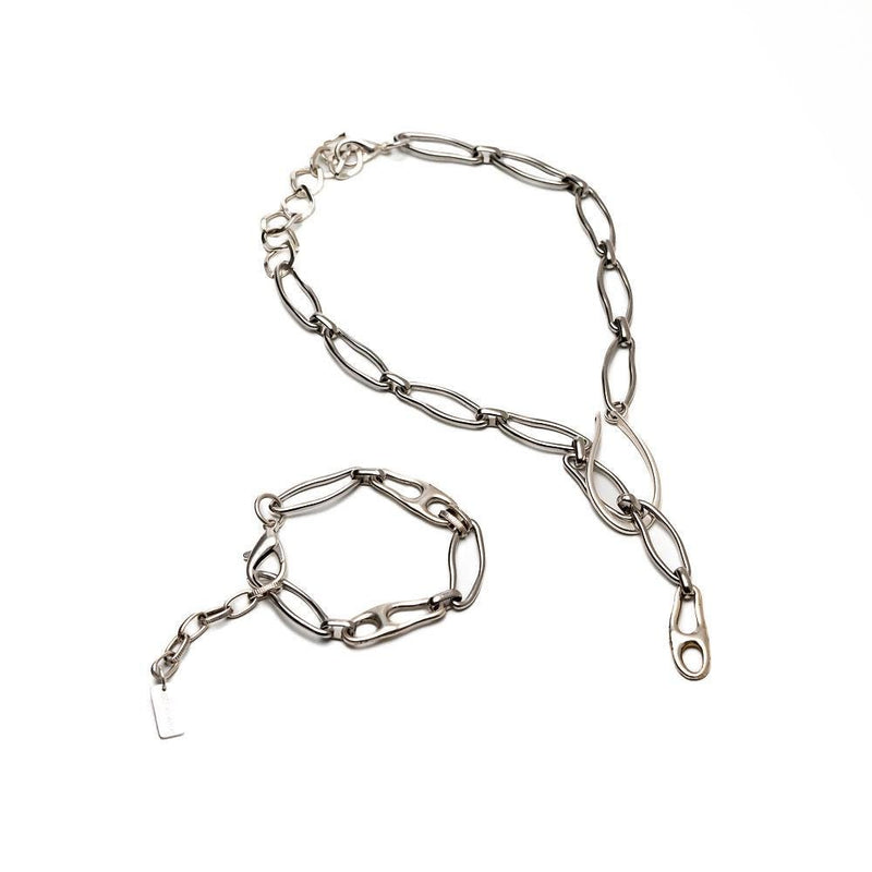 Unode50 style bracelet and necklace Set, Irregular unique chains designed to make a statement, Silver boho set, Unique high quality gift!
