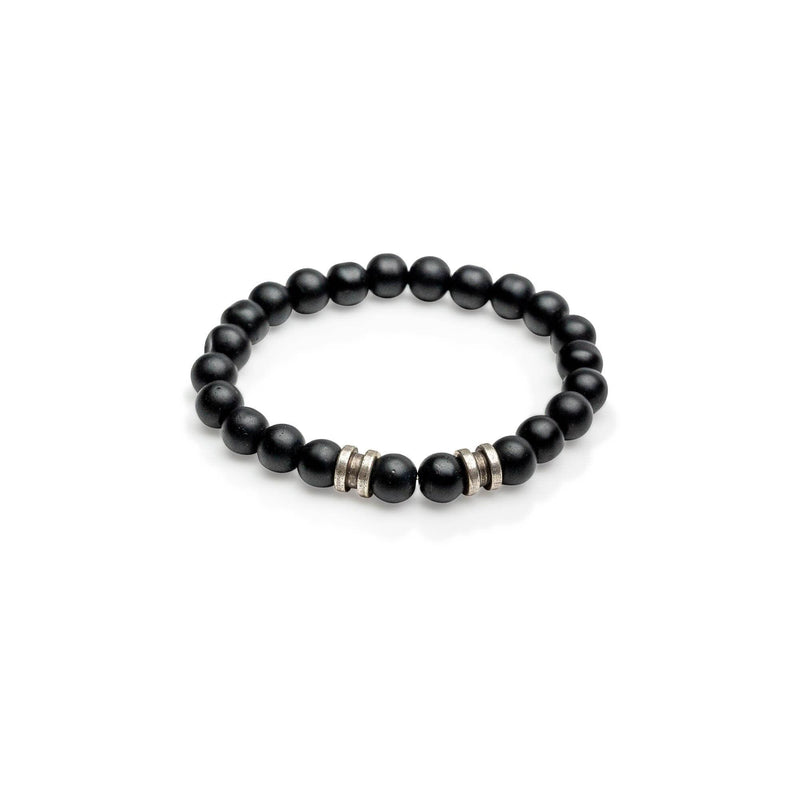 Black glass beaded bracelet with metal details for men
