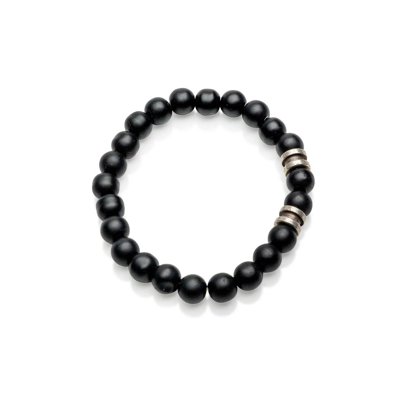 Black glass beaded bracelet with metal details for men