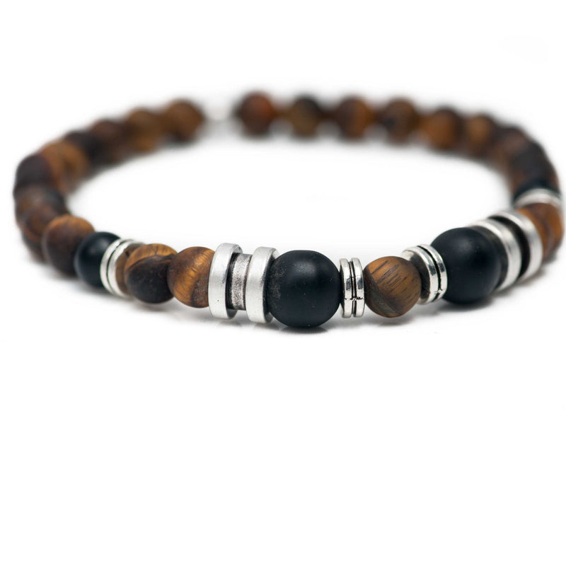 Tiger's eye men’s bracelet with metal elements, men's beaded bracelet, stackable bracelet for him