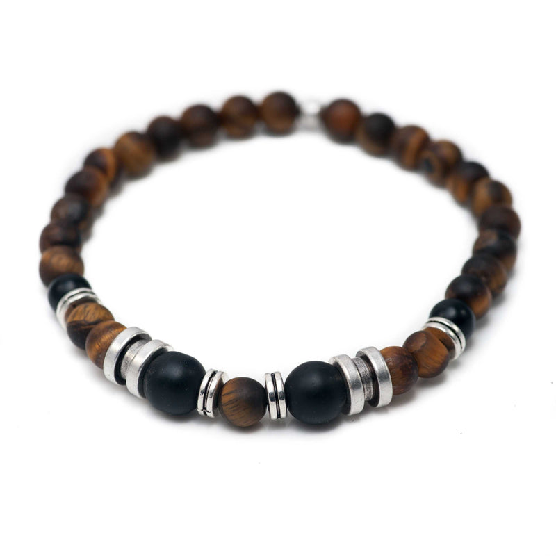 Tiger's eye men’s bracelet with metal elements, men's beaded bracelet, stackable bracelet for him
