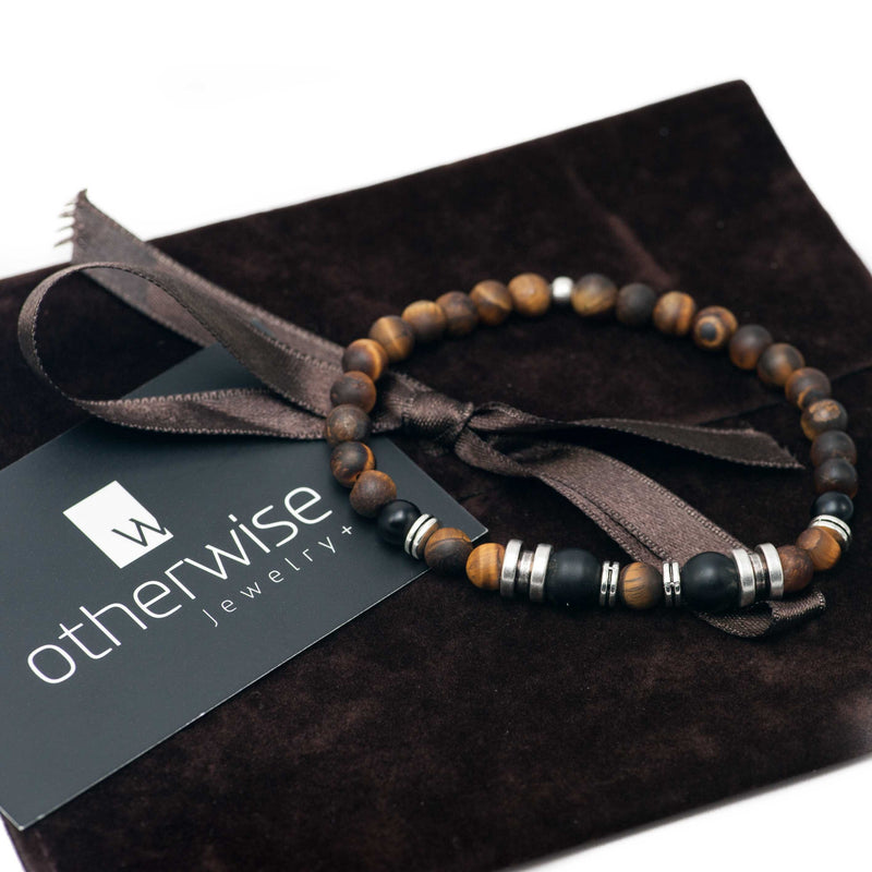 Tiger's eye men’s bracelet with metal elements, men's beaded bracelet, stackable bracelet for him