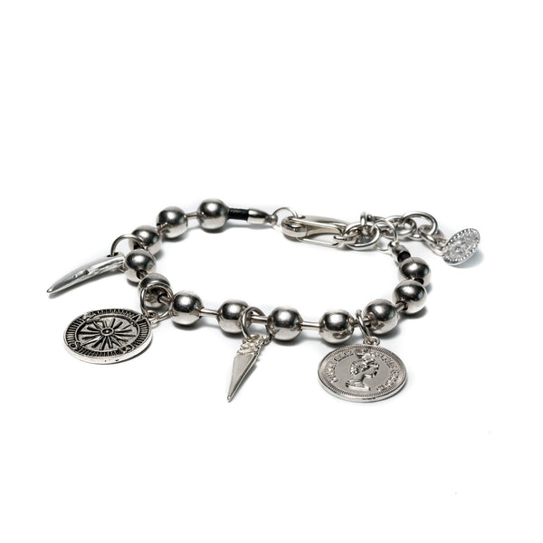 Silver ball chain bracelet with pendants, Chunky chain bracelet ideal for an everyday look, great gift idea for woman
