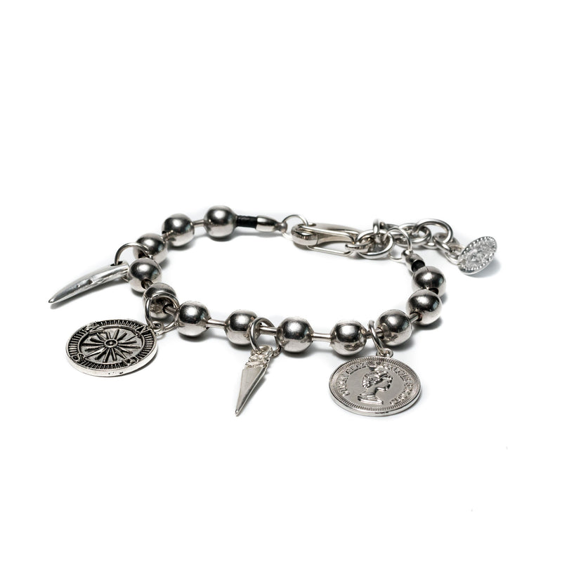 Silver ball chain bracelet with pendants, Chunky chain bracelet ideal for an everyday look, great gift idea for woman