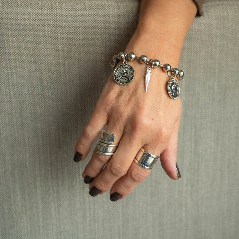 Silver ball chain bracelet with pendants, Chunky chain bracelet ideal for an everyday look, great gift idea for woman