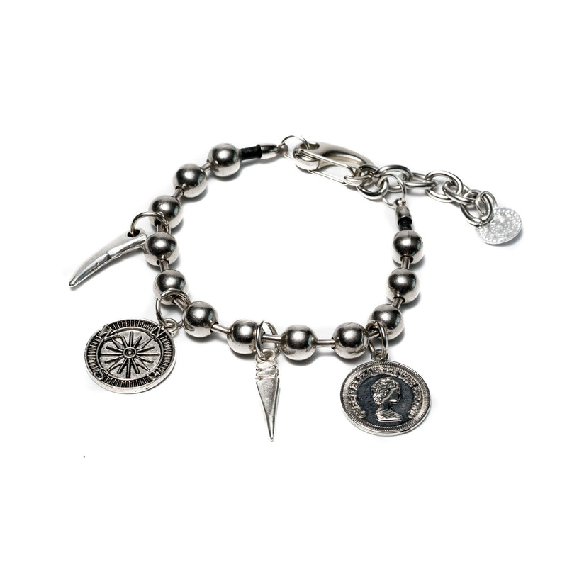 Silver ball chain bracelet with pendants, Chunky chain bracelet ideal for an everyday look, great gift idea for woman