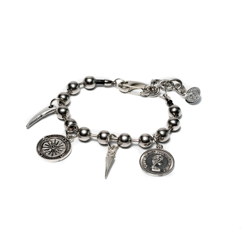 Silver ball chain bracelet with pendants, Chunky chain bracelet ideal for an everyday look, great gift idea for woman