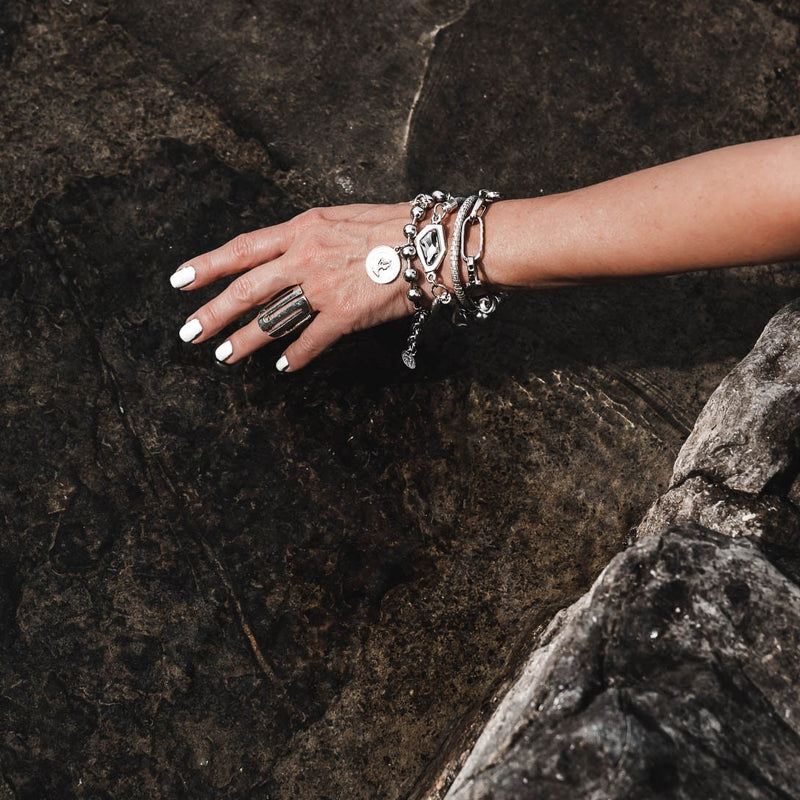 Silver ball chain bracelet with pendants, Chunky chain bracelet ideal for an everyday look, great gift idea for woman