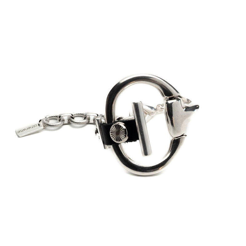 Standout black leather and horsebit metal, Equestrian cuff bracelet, Unode50 style bracelet, Chunky brutalist jewelry