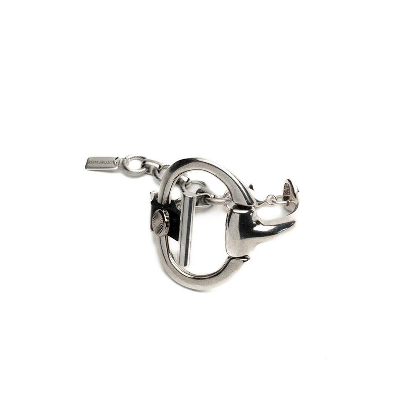 Standout black leather and horsebit metal, Equestrian cuff bracelet, Unode50 style bracelet, Chunky brutalist jewelry