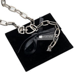 Long Steel chain necklace with heart closure, Heavy link chain worn once or twice around neck for a statement look