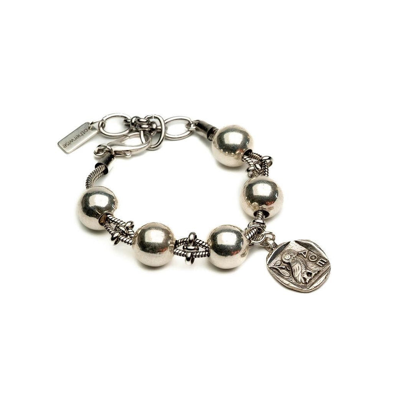 Chunky silver metal beads bracelet, Oversized Ball snake chain cuff, uno de 50 style bracelet