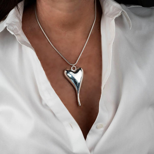 Elegant long heart pendant necklace, Statement choker with Puffed heart for minimal or layered look, Unique gift