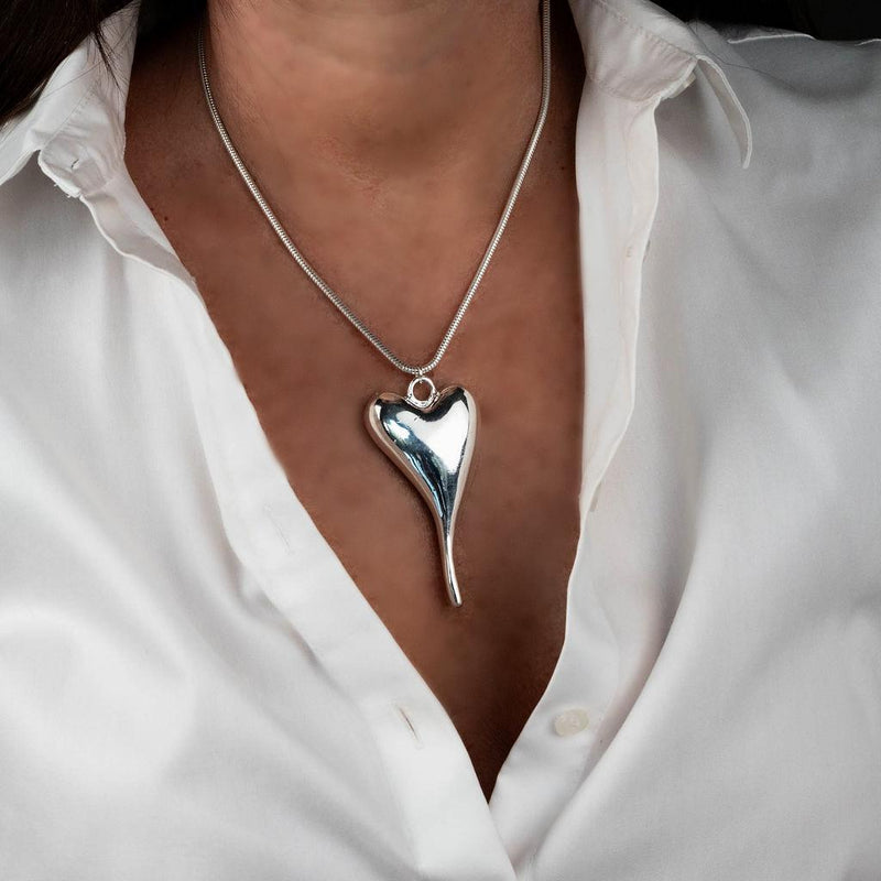Elegant long heart pendant necklace, Statement choker with Puffed heart for minimal or layered look, Unique gift
