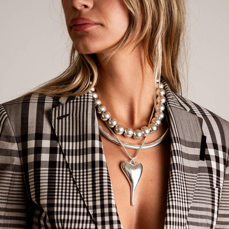 Elegant long heart pendant necklace, Statement choker with Puffed heart for minimal or layered look, Unique gift