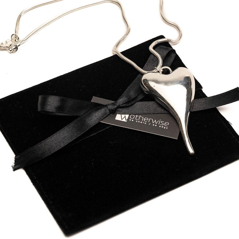 Elegant long heart pendant necklace, Statement choker with Puffed heart for minimal or layered look, Unique gift