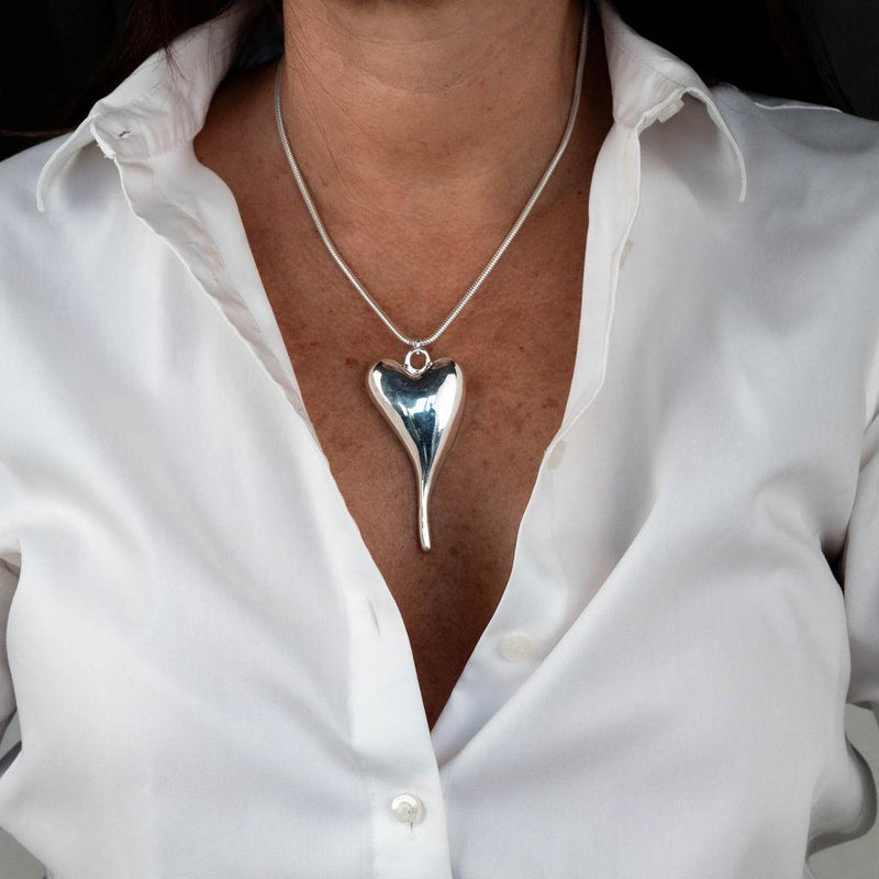 Elegant long heart pendant necklace, Statement choker with Puffed heart for minimal or layered look, Unique gift