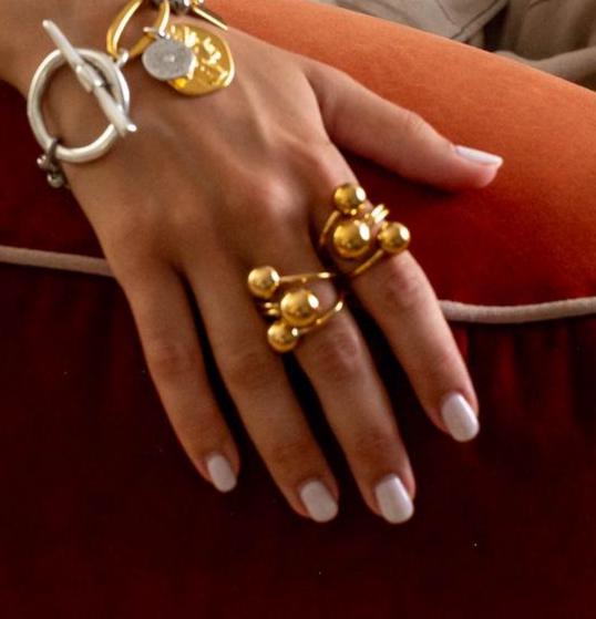 Gold or Silver triple Ball Ring, Edgy Chic Stainless Steel ball ring, Chunky standout ring, Wrap Around Spheres Ring