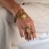 The 'Chunky Gold Buckle' Stainless Steel Necklace & Bracelet Set, Bold, Heavy-Chain Mixed-Media Statement Jewelry