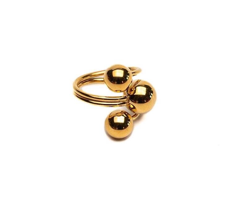 Gold or Silver triple Ball Ring, Edgy Chic Stainless Steel ball ring, Chunky standout ring, Wrap Around Spheres Ring