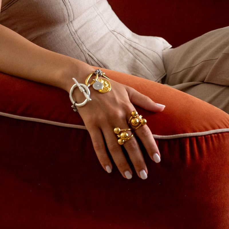 Gold or Silver triple Ball Ring, Edgy Chic Stainless Steel ball ring, Chunky standout ring, Wrap Around Spheres Ring