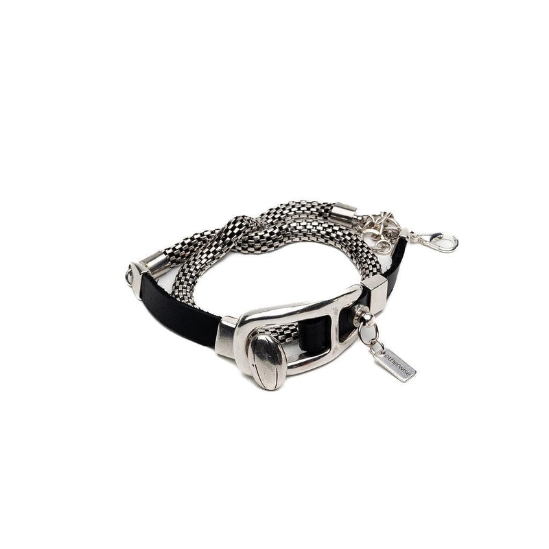 Rock Chic leather and metal triple wrap bracelet, Edgy bracelet with unique buckle, snake chain and black leather in Uno de 50 style