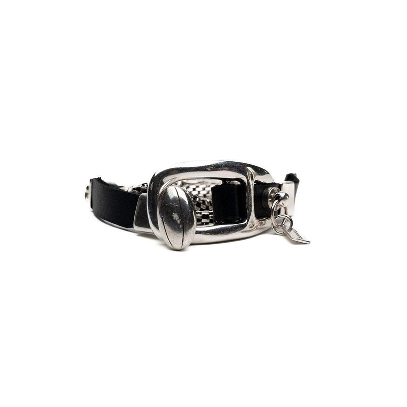 Rock Chic leather and metal triple wrap bracelet, Edgy bracelet with unique buckle, snake chain and black leather in Uno de 50 style