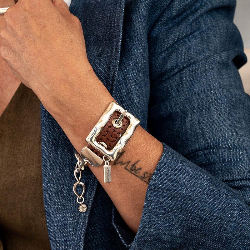 Bold belt buckle necklace and bracelet set, Chunky metal and brown leather jewelry set, Punk Buckle Choker and cuff bracelet, Unique jewelry