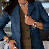 Bold belt buckle necklace and bracelet set, Chunky metal and brown leather jewelry, Unique Punk Buckle Choker and cuff