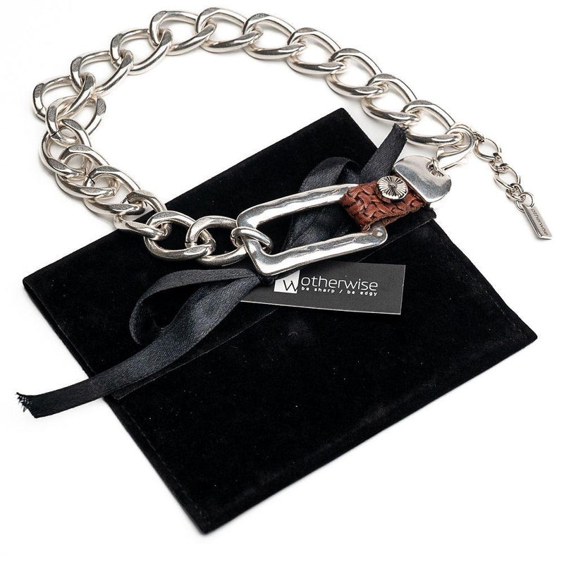 Bold belt buckle necklace and bracelet set, Chunky metal and brown leather jewelry set, Punk Buckle Choker and cuff bracelet, Unique jewelry