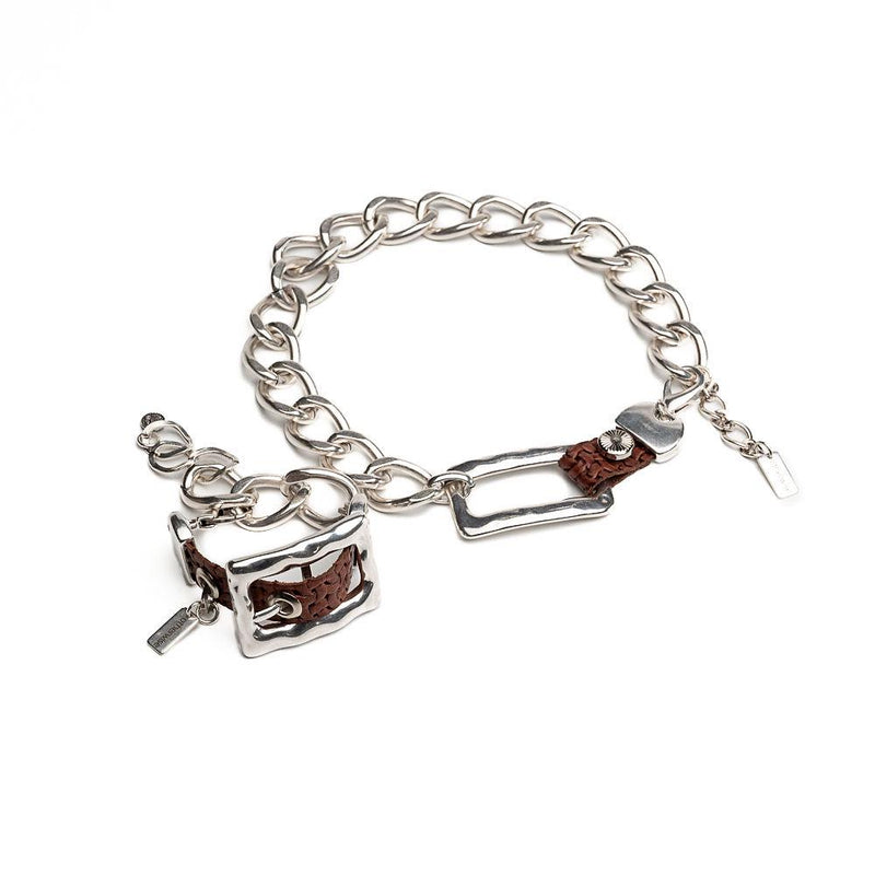 Bold belt buckle necklace and bracelet set, Chunky metal and brown leather jewelry set, Punk Buckle Choker and cuff bracelet, Unique jewelry