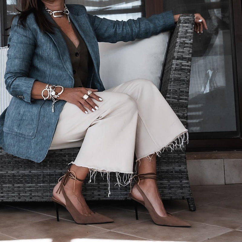 Unique double wrap bracelet in Unode50 style, Metal and leather cuff with stainless steel chain for a Sharp and Chic look. A standout piece!