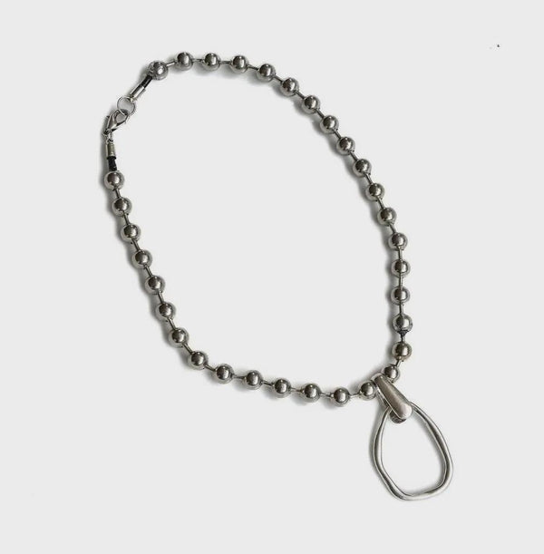 Chunky silver metal Chokers, Oversized Ball chain and bar chokers with hammered loop pendant, uno de 50 style necklaces