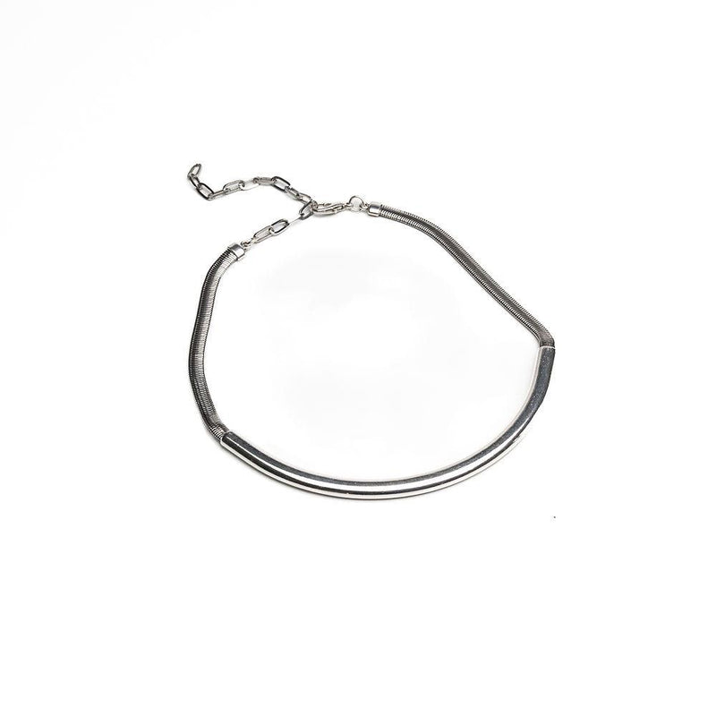 Chunky silver metal Chokers, Oversized Ball chain and bar chokers with hammered loop pendant, uno de 50 style necklaces