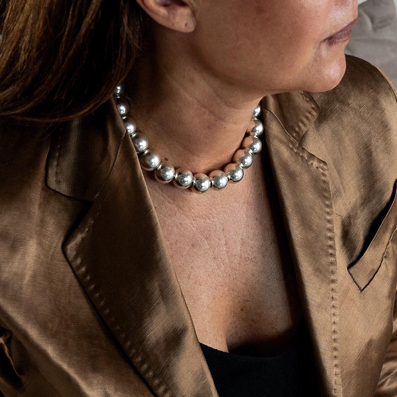 Chunky silver metal Chokers, Oversized Ball chain and bar chokers with hammered loop pendant, uno de 50 style necklaces