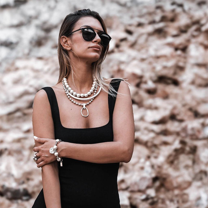 Chunky silver metal Chokers, Oversized Ball chain and bar chokers with hammered loop pendant, uno de 50 style necklaces