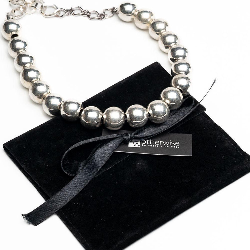 Chunky silver metal Chokers, Oversized Ball chain and bar chokers with hammered loop pendant, uno de 50 style necklaces